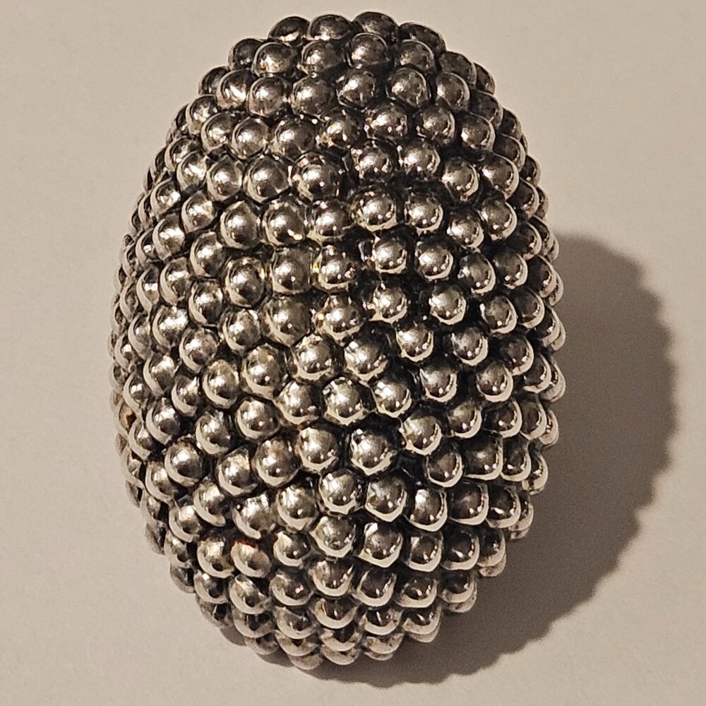 Vintage Massive Guillermo Taxco .999 Fine Silver Caviar Beaded Statement Ring - Picture 5 of 6